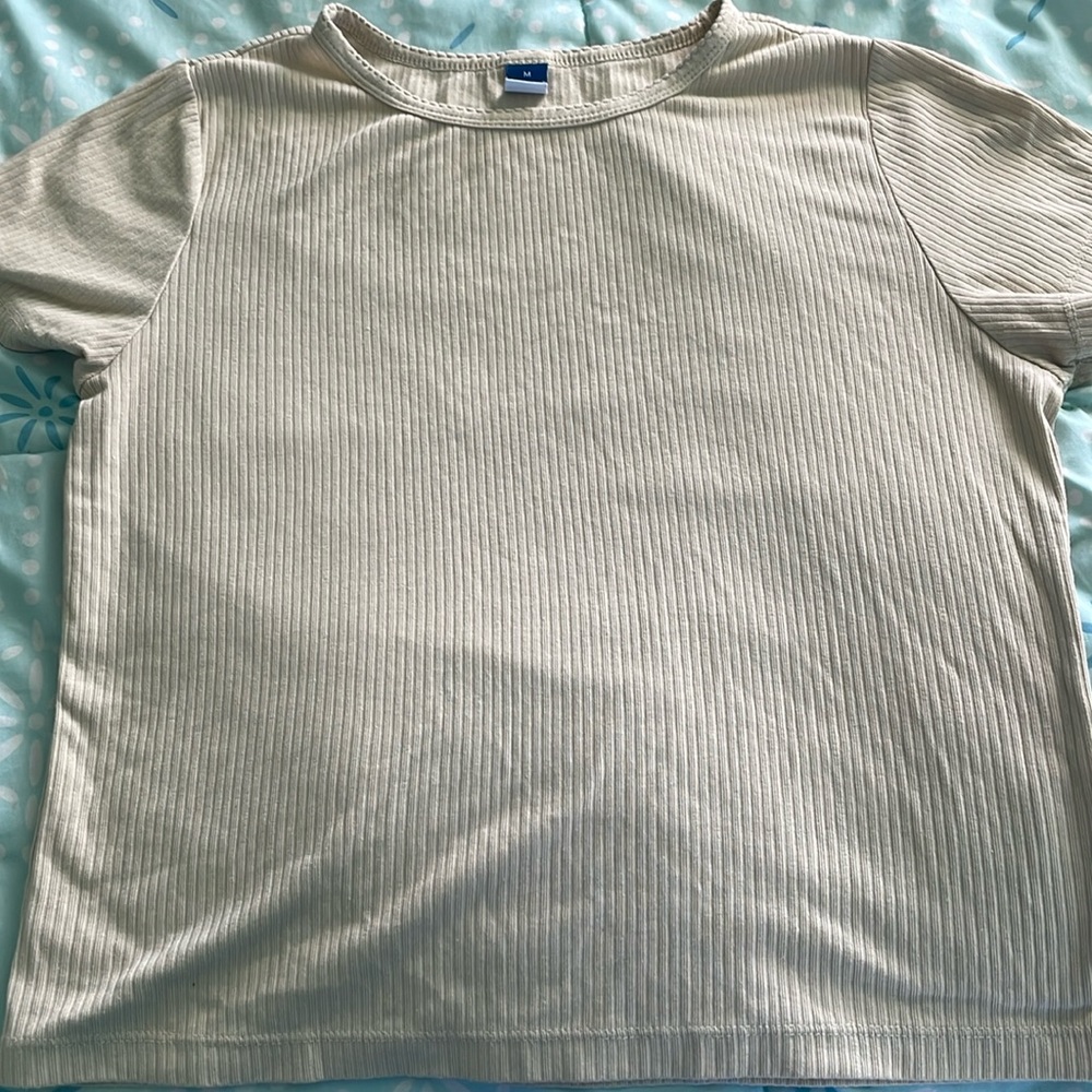 Old Navy Cream Ribbed Short Sleeve Shirt (Size: M)